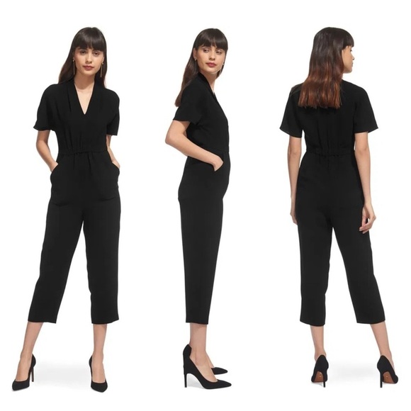 Whistles black Mercy crepe pants jumpsuit v-neck cropped short sleeve US8/UK12 - Picture 1 of 16